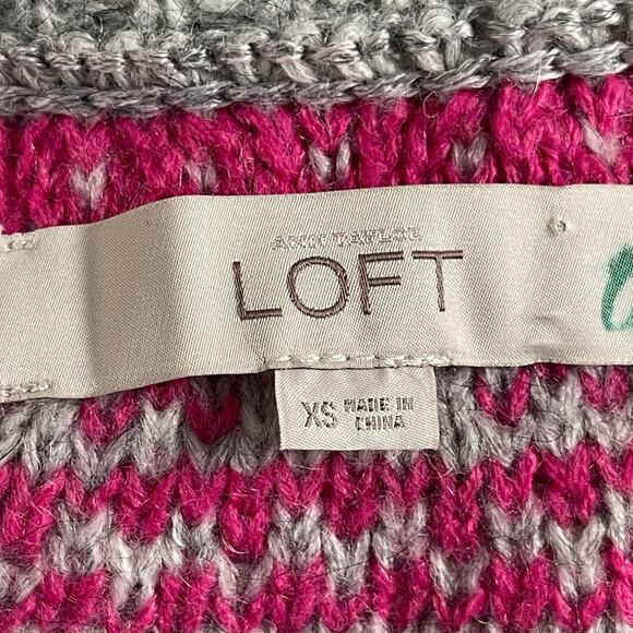 Ann Taylor Loft Sweater Womens XS Gray Pink Fair Isle Wool Mohair Blend Knit - Picture 5 of 6